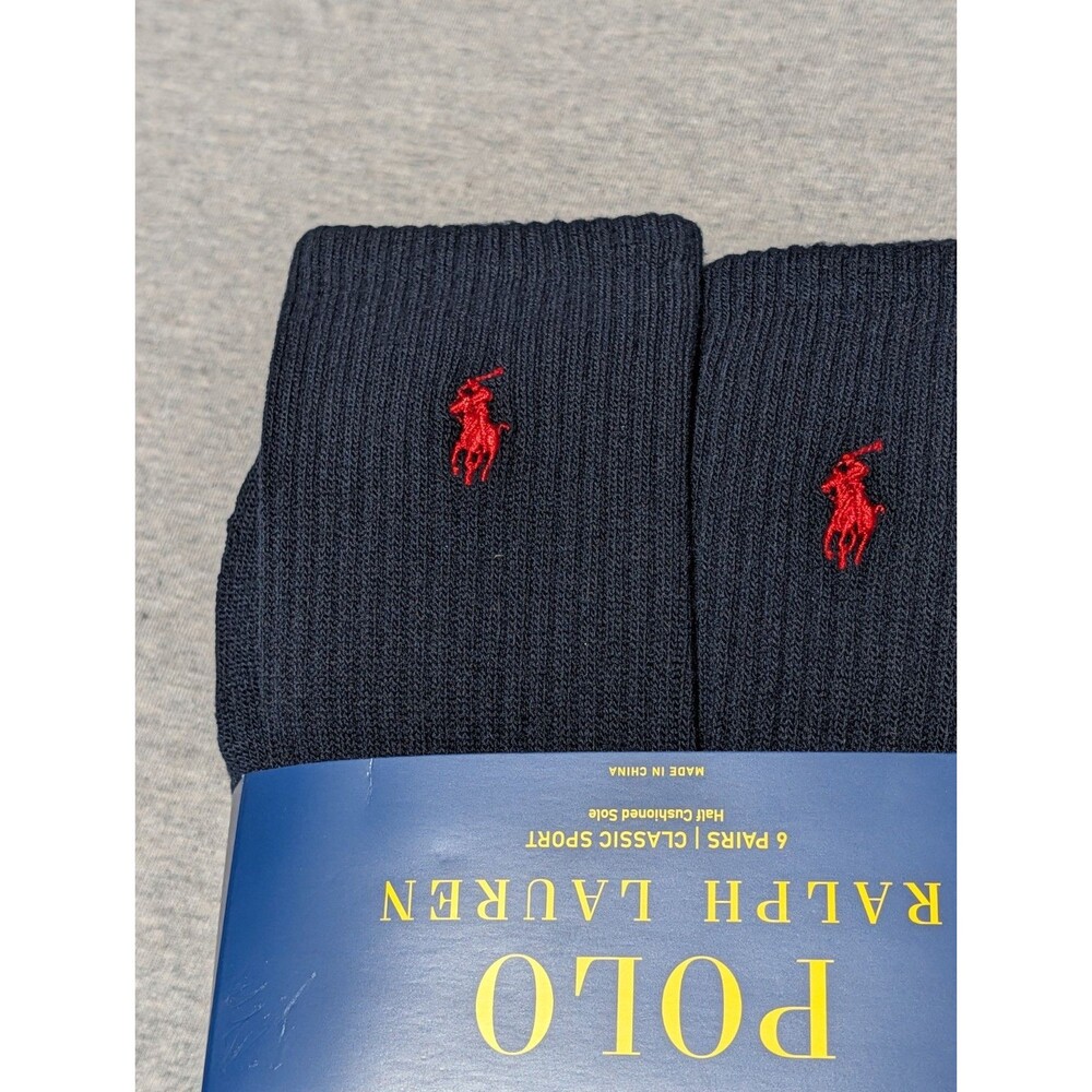 Polo Ralph Lauren 6 Pairs Navy Blue Classic Sport Crew Socks ZP821005PK6N - Picture 2 of 4